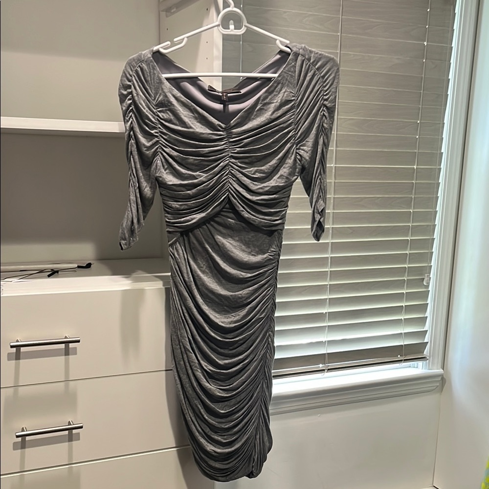 BCBGMaxAzria Silver Gray Ruched Bodycon Dress